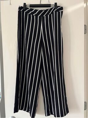 H&M Black and White Vertical-Stripe Wide-Leg Pants